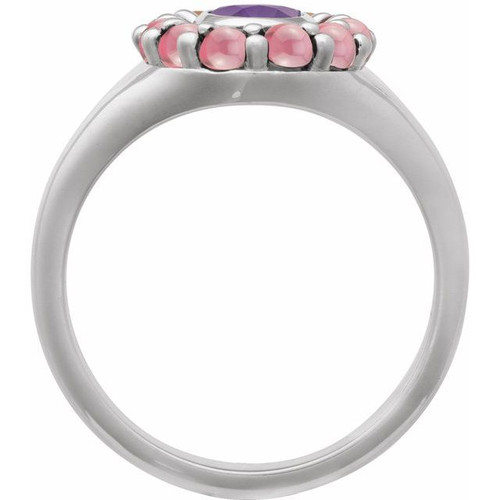 14K White Natural Amethyst & Natural Rhodolite Garnet Halo-Style Ring