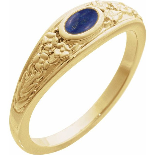 14K Yellow Natural Lapis Cabochon Floral Ring