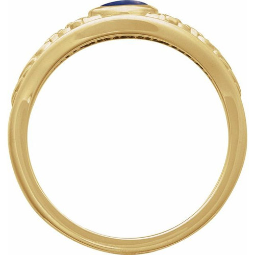 14K Yellow Natural Lapis Cabochon Floral Ring