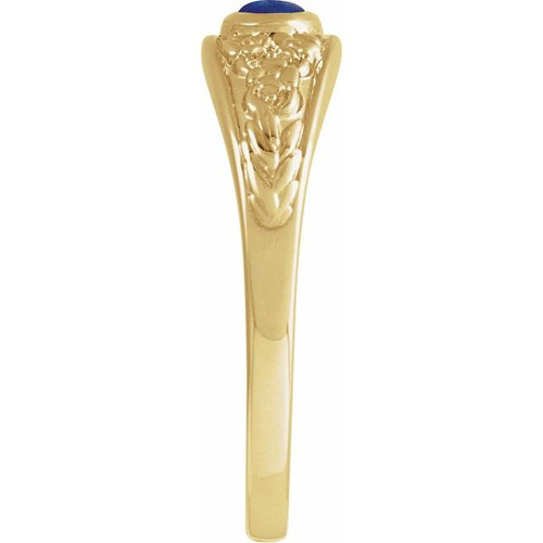 14K Yellow Natural Lapis Cabochon Floral Ring