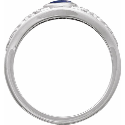 Platinum Natural Lapis Cabochon Floral Ring