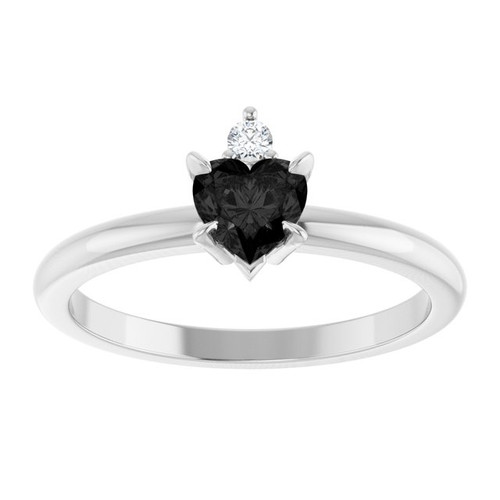 14K White Natural Black Onyx & .03 CT Natural Diamond Ring