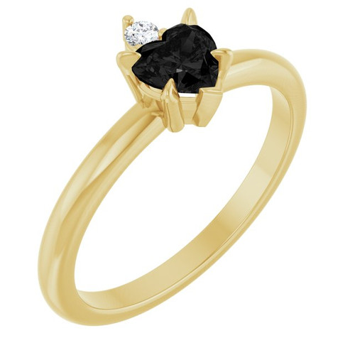 14K Yellow Natural Black Onyx & .03 CT Natural Diamond Ring