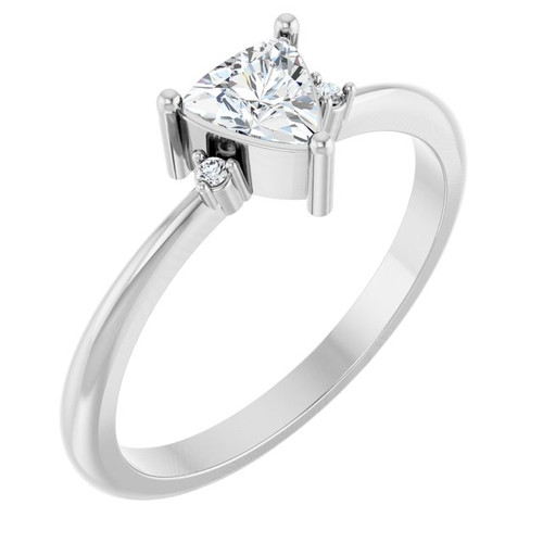 14K White Natural White Sapphire & .015 CTW Natural Diamond Ring