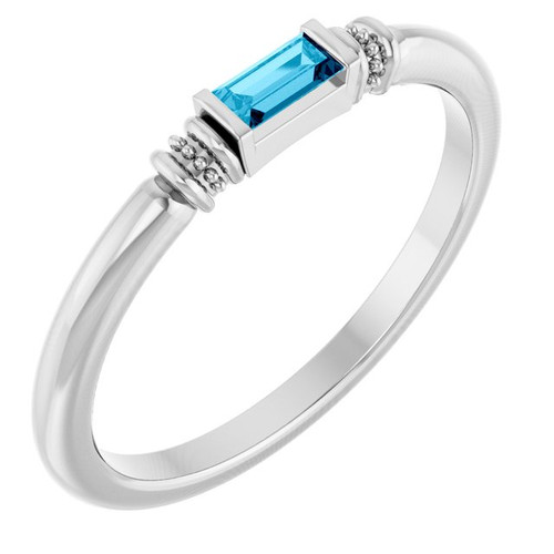 Platinum Lab-Grown Aqua Sapphire Stackable Ring