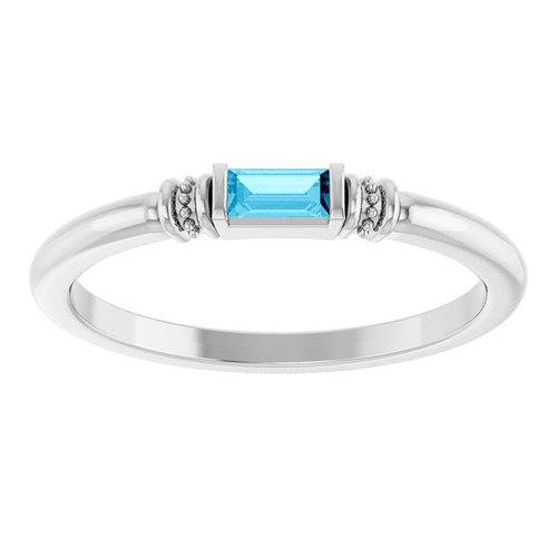 Platinum Lab Aqua Sapphire Stackable Ring – 4 x 2 mm Baguette