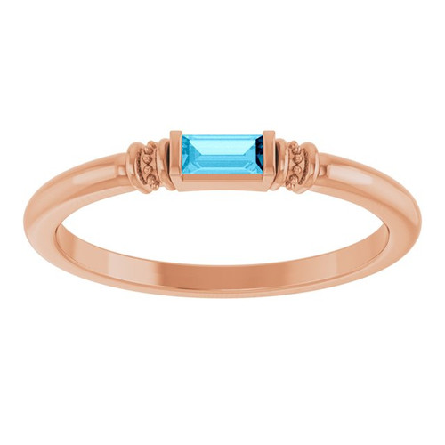 14K Rose Lab-Grown Aqua Sapphire Stackable Ring