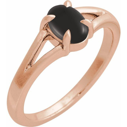14K Rose Natural Onyx Cabochon Ring