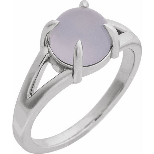 14K White Natural Chalcedony Cabochon Ring