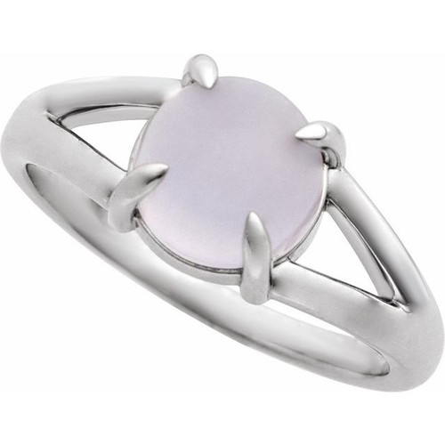 14K White Natural Chalcedony Cabochon Ring