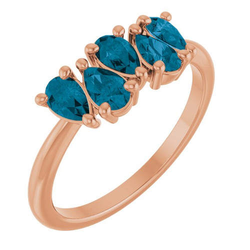 14K Rose Natural London Blue Topaz Five-Stone Ring
