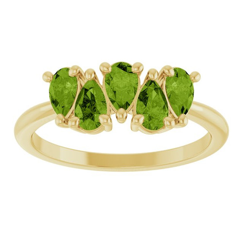 14K Yellow Natural Peridot Five-Stone Ring