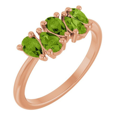 14K Rose Natural Peridot Five-Stone Ring