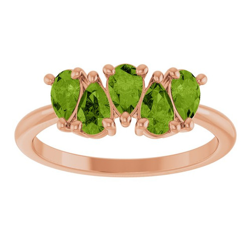 14K Rose Natural Peridot Five-Stone Ring