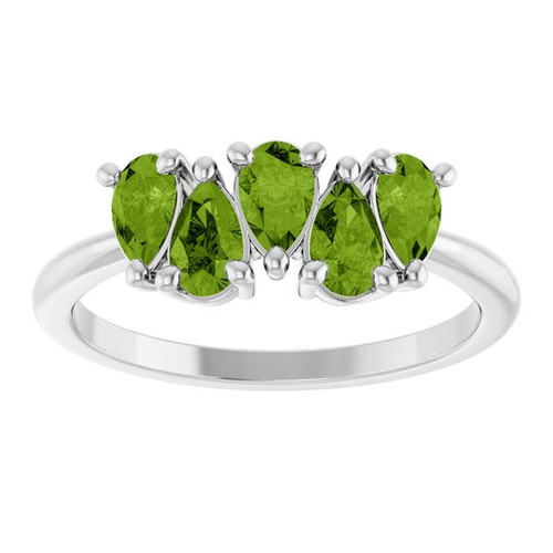 Platinum Natural Peridot Five-Stone Ring