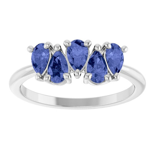 Sterling Silver Natural Tanzanite Five-Stone Ring