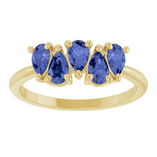 14K Yellow Natural Tanzanite Five-Stone Ring