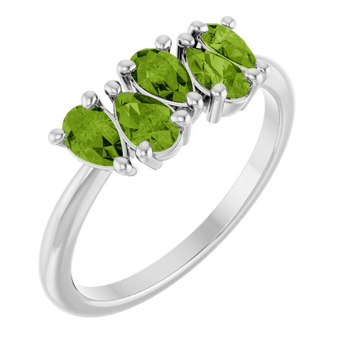 14K White Natural Peridot Five-Stone Ring