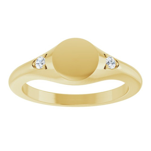 14K Yellow Engravable Natural White Sapphire Signet Ring