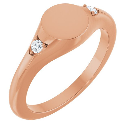 14K Rose Engravable Natural White Sapphire Signet Ring