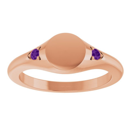 14K Rose Engravable Natural Amethyst Signet Ring