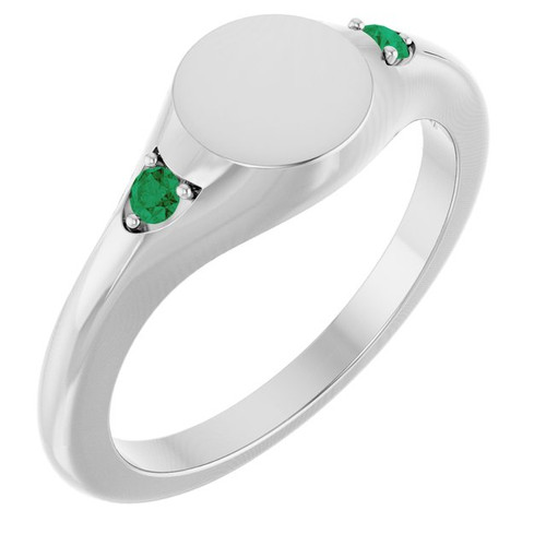 Platinum Engravable Lab-Grown Emerald Signet Ring