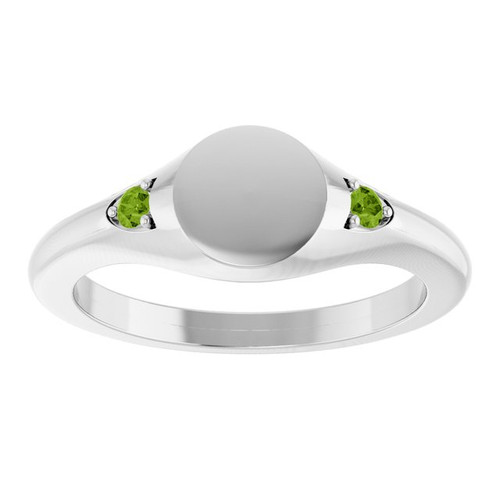 Platinum Engravable Natural Peridot Signet Ring