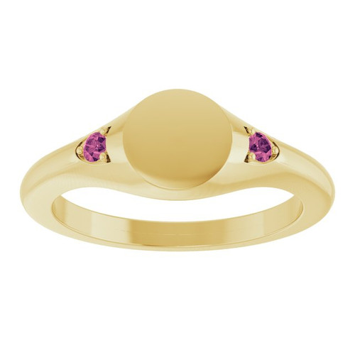 14K Yellow Engravable Natural Pink Tourmaline Signet Ring