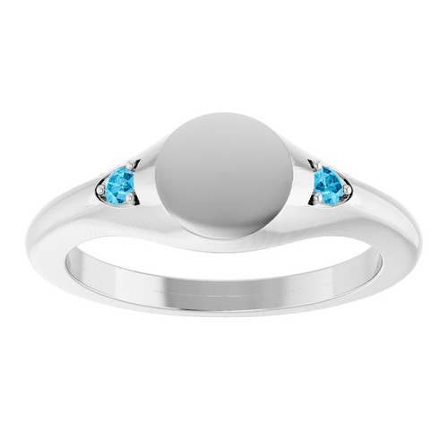 14K White Engravable Natural Aquamarine Signet Ring