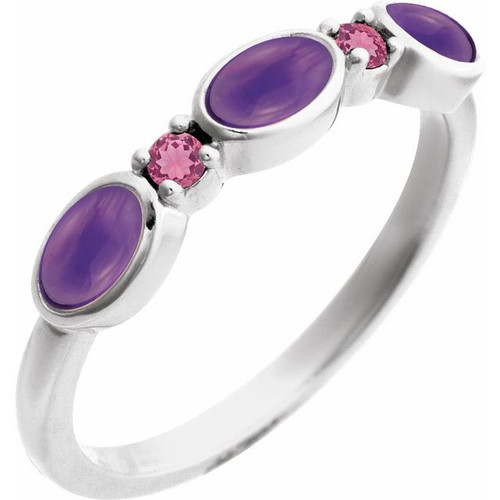 Platinum Natural Amethyst & Natural Pink Tourmaline Stackable Ring