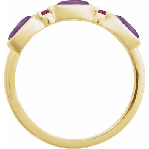 14K Yellow Natural Amethyst & Natural Pink Tourmaline Stackable Ring