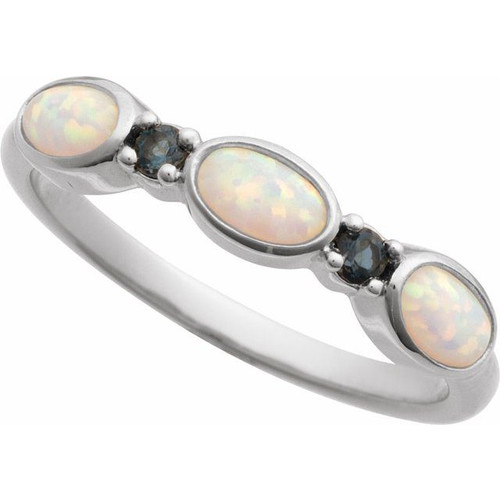Platinum Lab-Grown White Opal & Natural London Blue Topaz Stackable Ring