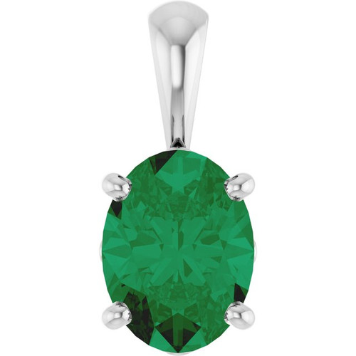 14K White Lab-Grown Emerald Pendant