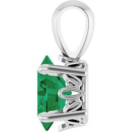 14K White Lab-Grown Emerald Pendant