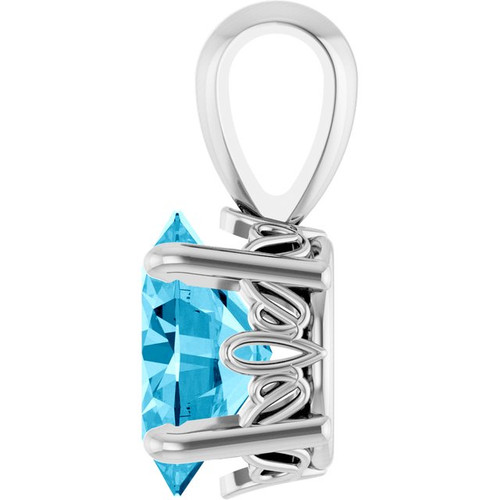 14K White Natural Aquamarine Pendant