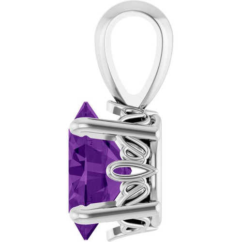 14K White Natural Amethyst Pendant