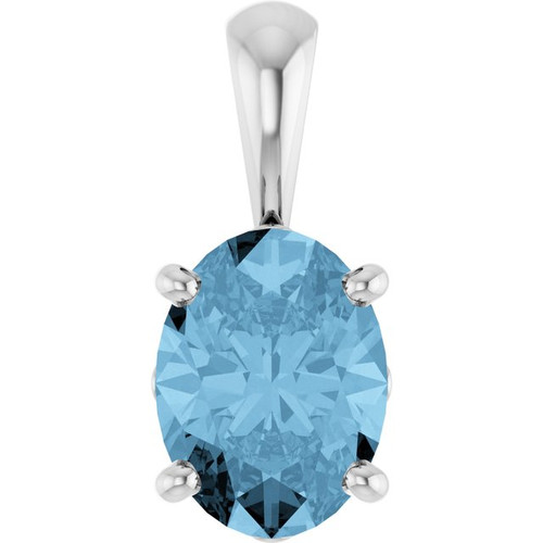 14K White Natural Sky Blue Topaz Pendant