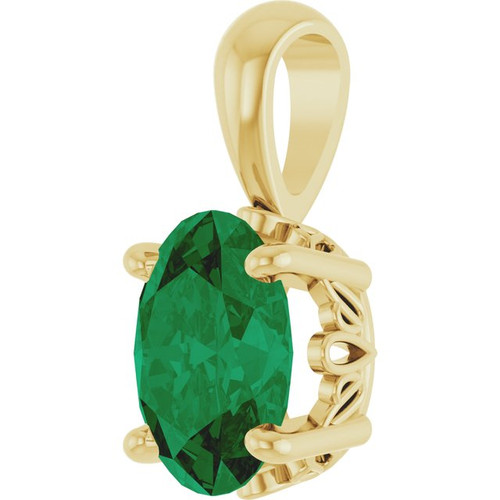14K Yellow Lab-Grown Emerald Pendant