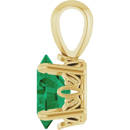 14K Yellow Lab-Grown Emerald Pendant