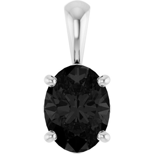 14K White Natural Black Onyx Pendant