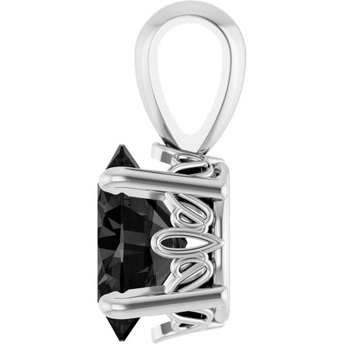 14K White Natural Black Onyx Pendant