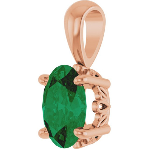 14K Rose Lab-Grown Emerald Pendant