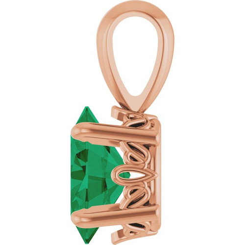 14K Rose Lab-Grown Emerald Pendant