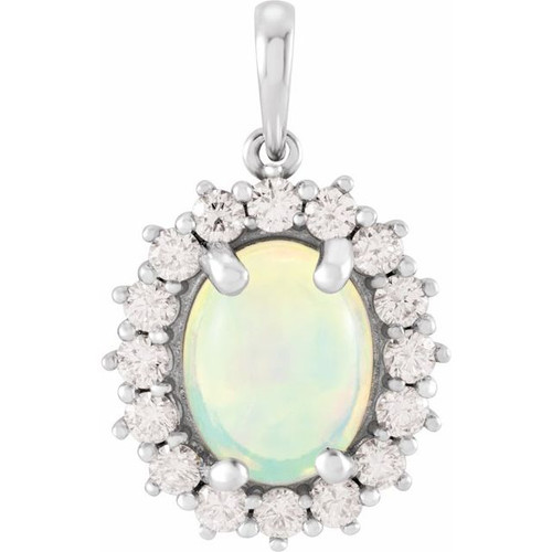 Sterling Silver Natural Ethiopian Opal & 1/5 CTW Natural Diamond Halo-Style Pendant
