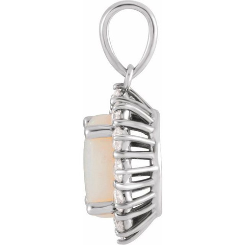 Platinum Natural White Opal & 1/5 CTW Natural Diamond Halo-Style Pendant