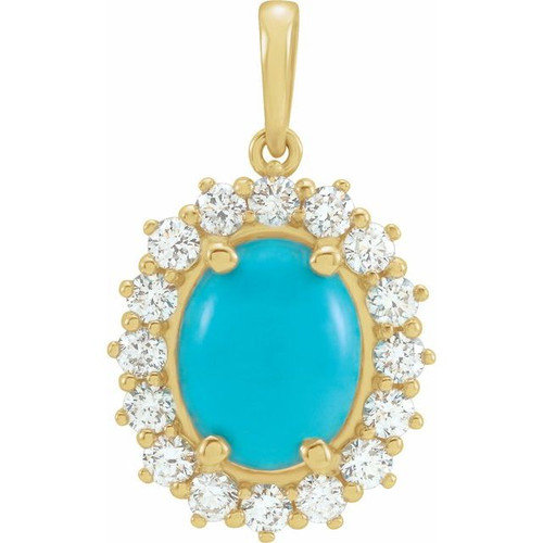 14K Yellow Natural Turquoise & 1/3 CTW Natural Diamond Halo-Style Pendant 