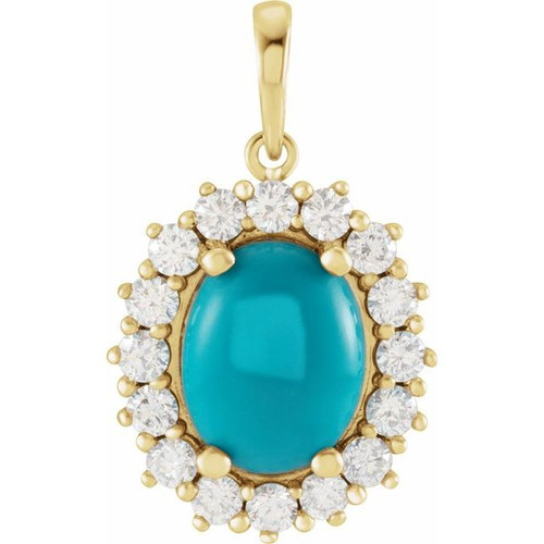 14K Yellow Natural Turquoise & 1/5 CTW Natural Diamond Halo-Style Pendant