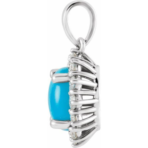 Platinum Natural Turquoise & 1/3 CTW Natural Diamond Halo-Style Pendant 