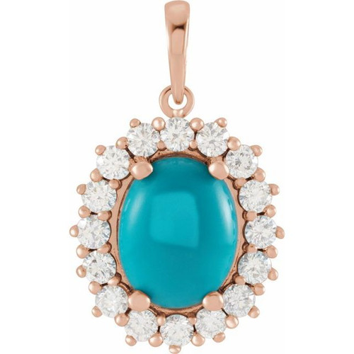 14K Rose Natural Turquoise & 1/3 CTW Natural Diamond Halo-Style Pendant 