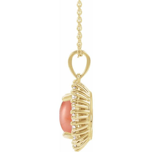 14K Yellow Natural Pink Coral & 1/3 CTW Natural Diamond Halo-Style 16-18" Necklace